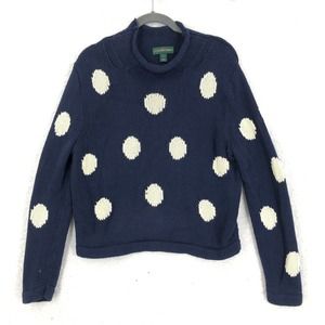 J. Crew Navy and White Rollneck Polka Dot Sweater